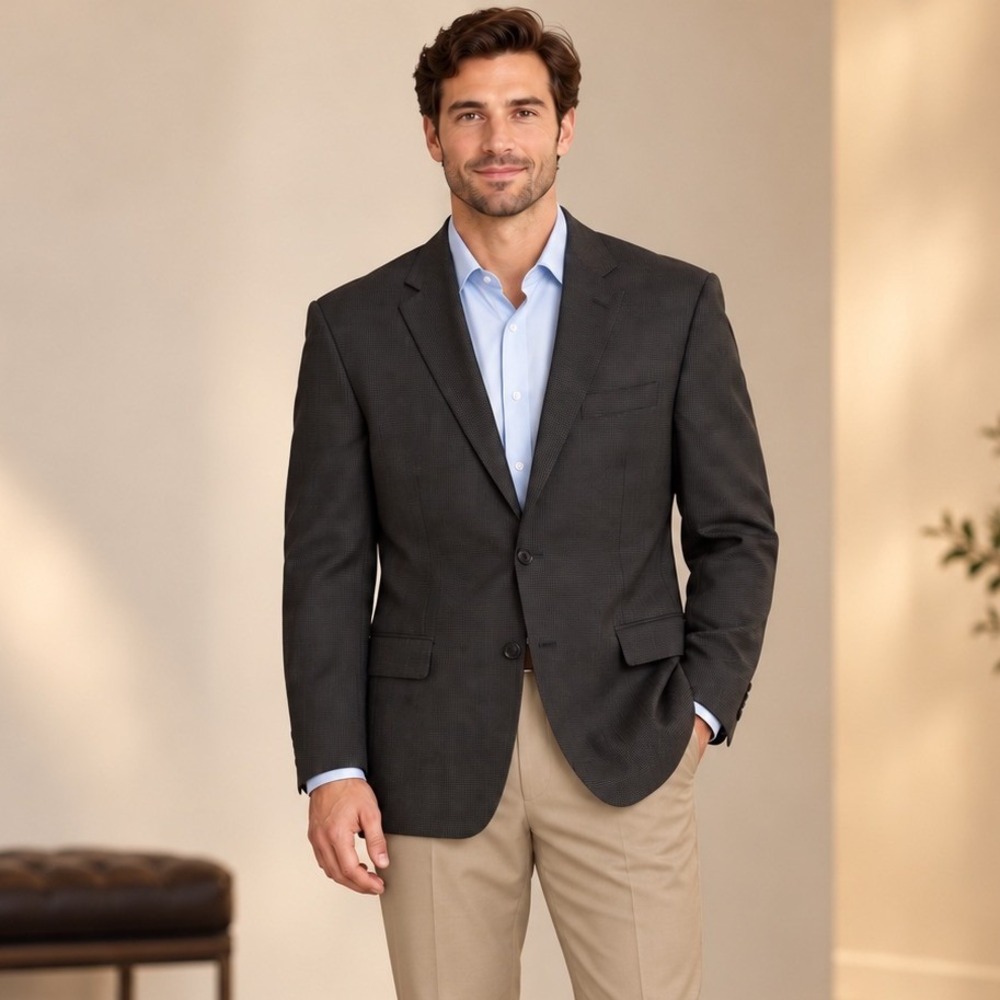 Jos. A. Bank Blazer Grey Micro-Check Wool Executive Traditional Fit 44L NEW